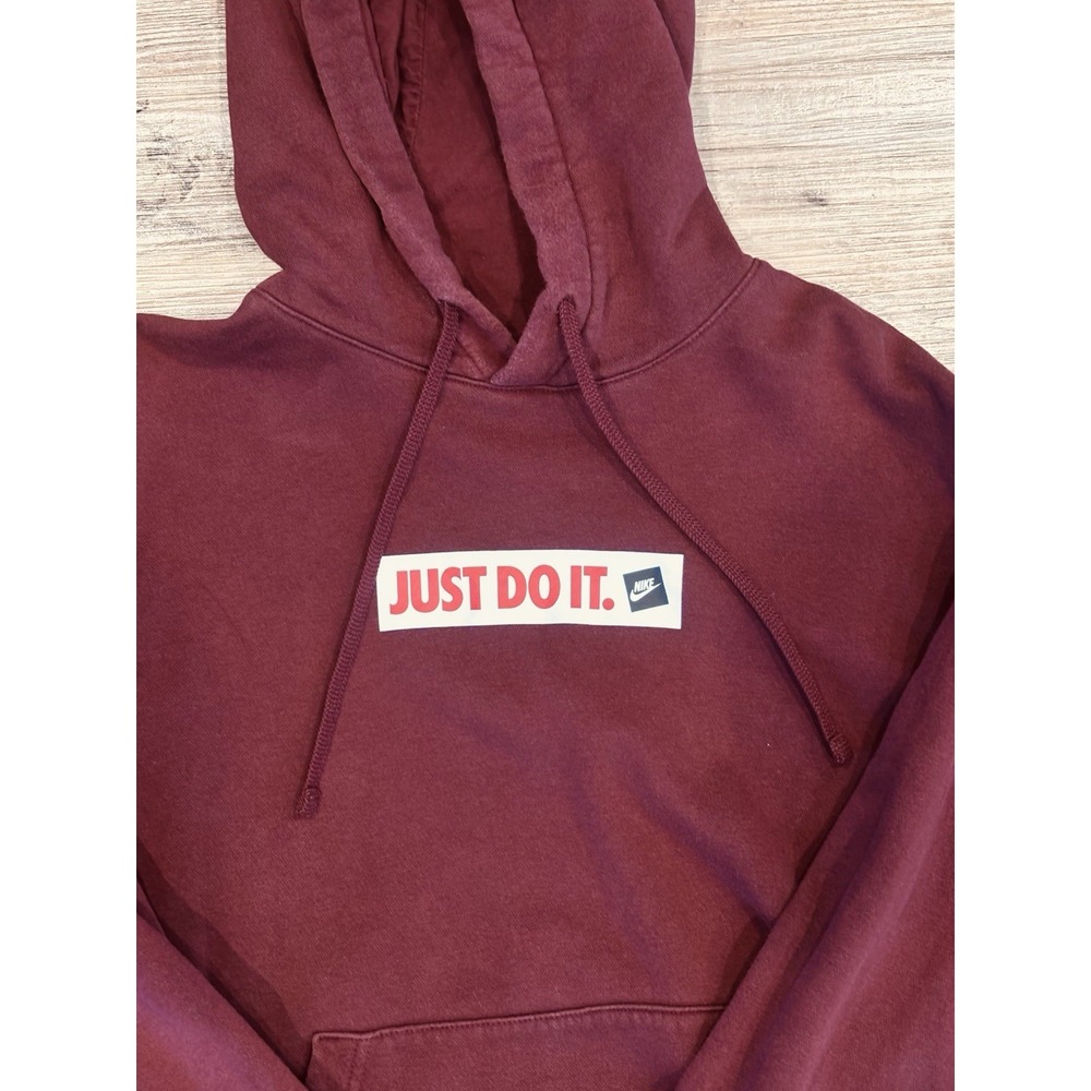 Nike Just Do It Burgundy Pullover Hoodie Men Large Fleece Sweatshirt Logo Sports - Picture 4 of 12